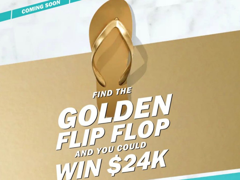 Gold Flip Flop with writing on screen