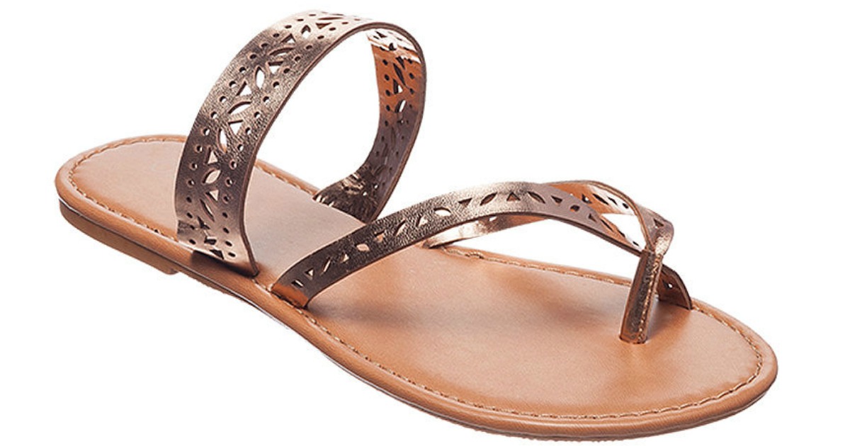 copper-colored toe-loop women's sandals