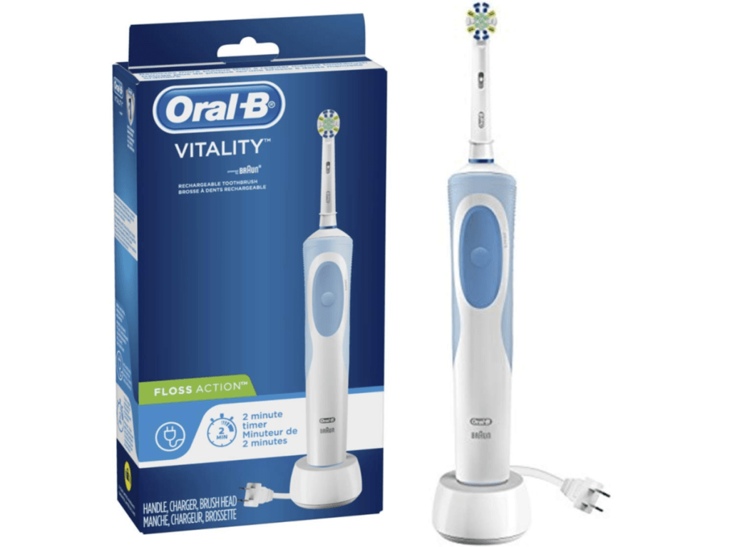 oral-b vitality flossaction rechargeable toothbrush in and out of box