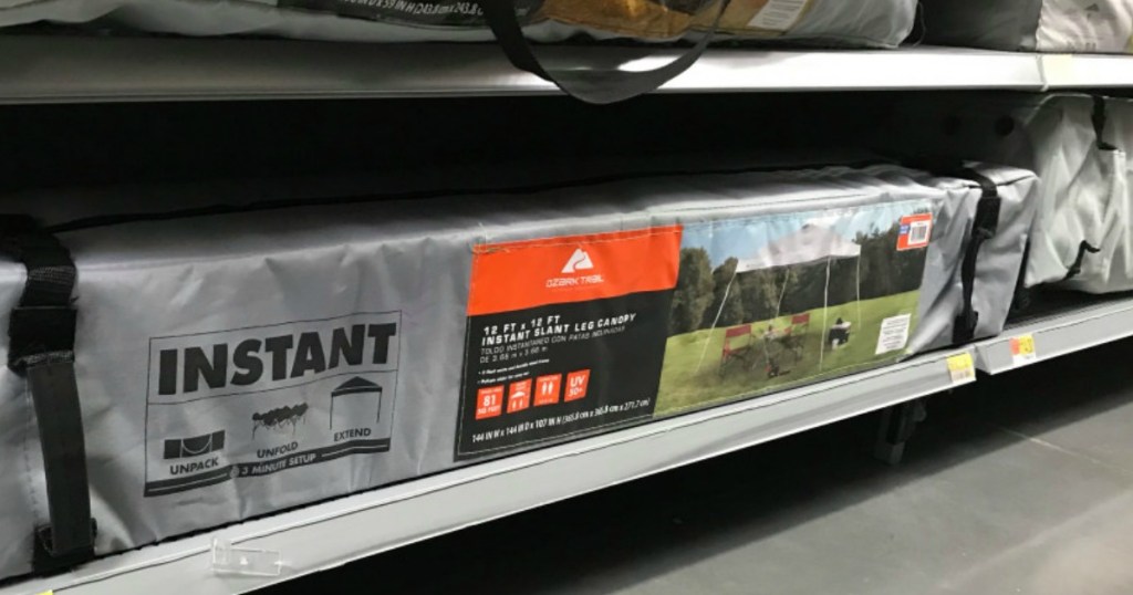 Ozark Trail 12x12 slant leg canopy on store shelf in package
