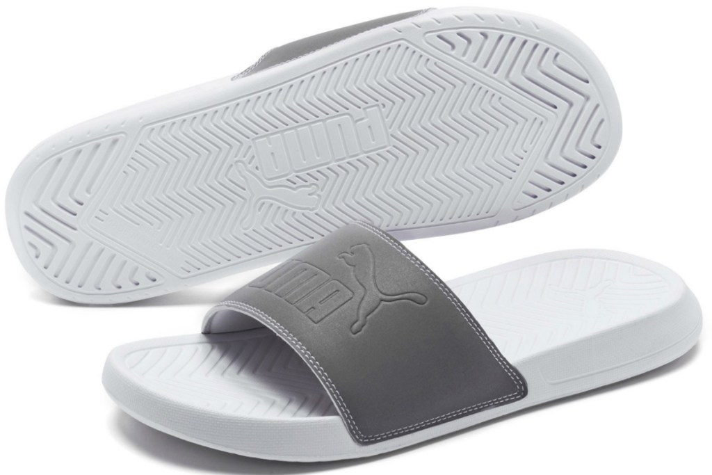 Men's slide sandals silver and white