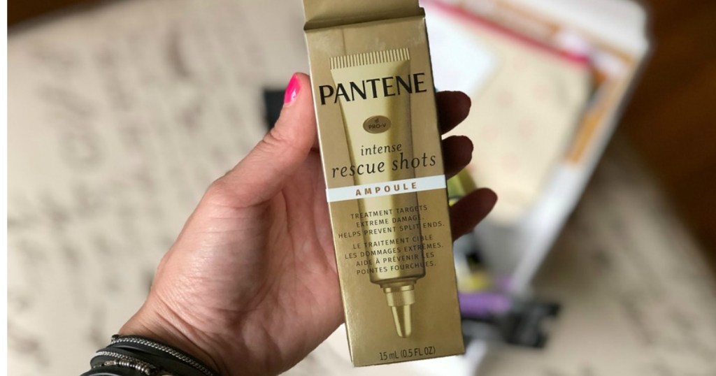 Pantene Intense Rescue Shot being held by woman's hand