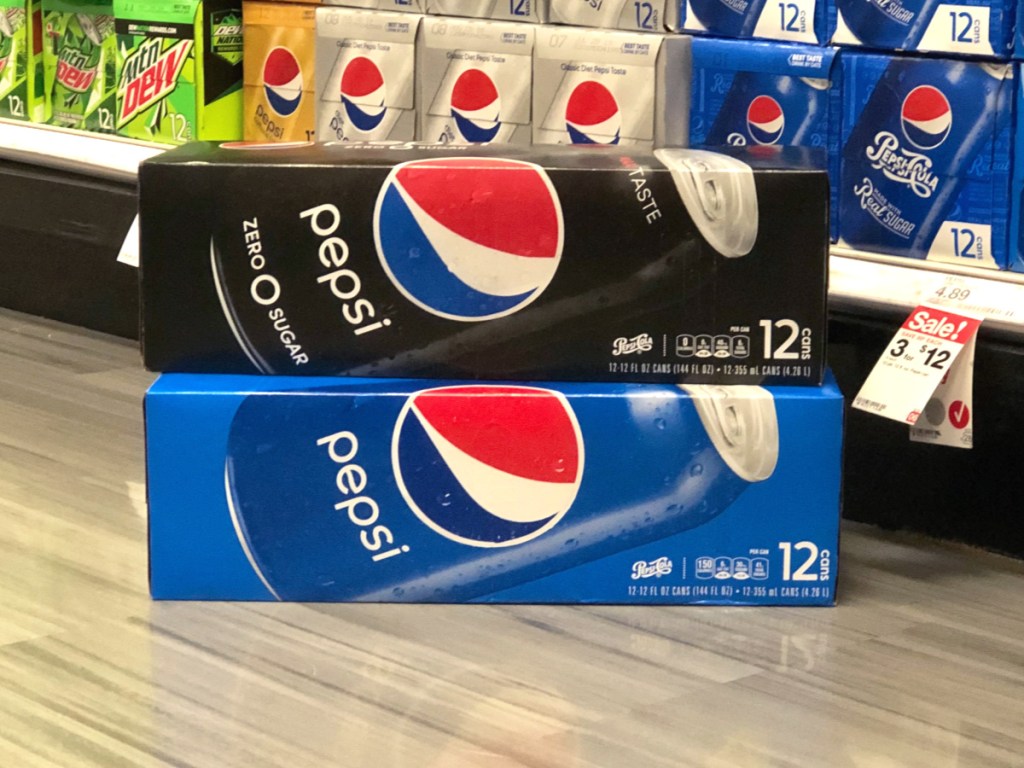 Pepsi 12 Pack 12 oz Cans sitting on Target floor