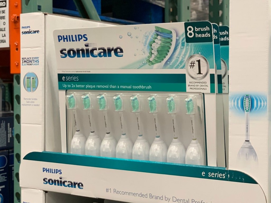 box of toothbrush heads in store on display