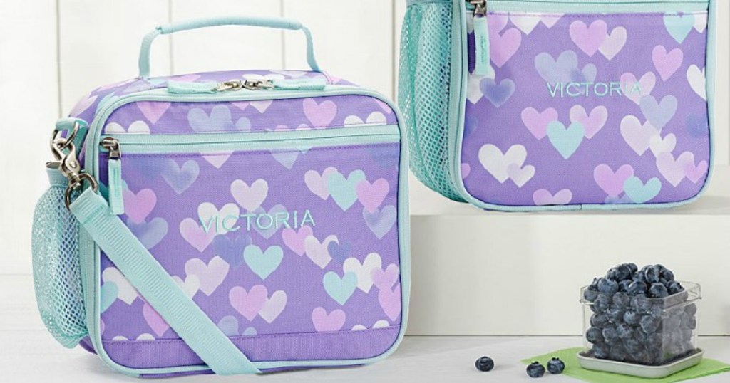 pottery barn kids lavender hearts lunch bag