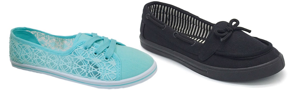 one light blue Rockland canvas shoe with lace and one black canvas shoe with cording