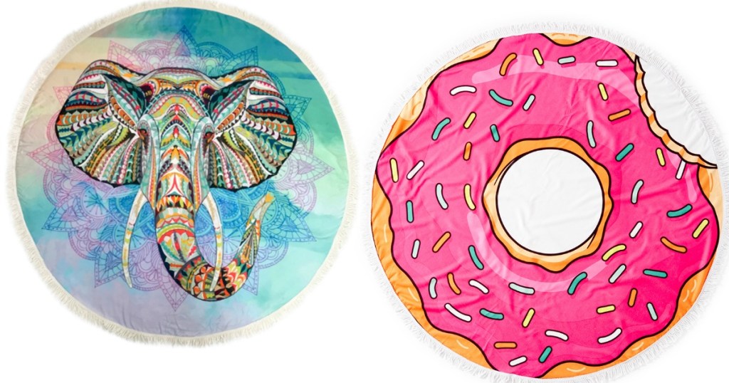 Round Beach Towels with elephant and donut