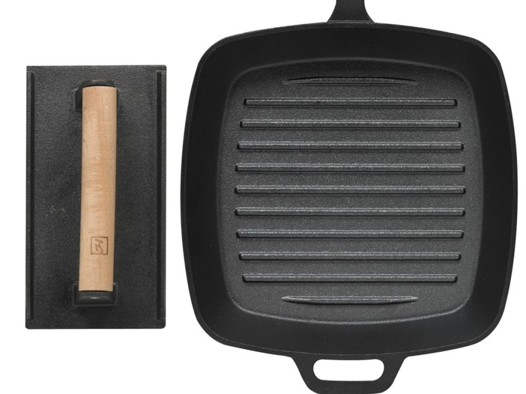 Sedona Cast Iron Bacon Press and 10.25" Grill Set with white background