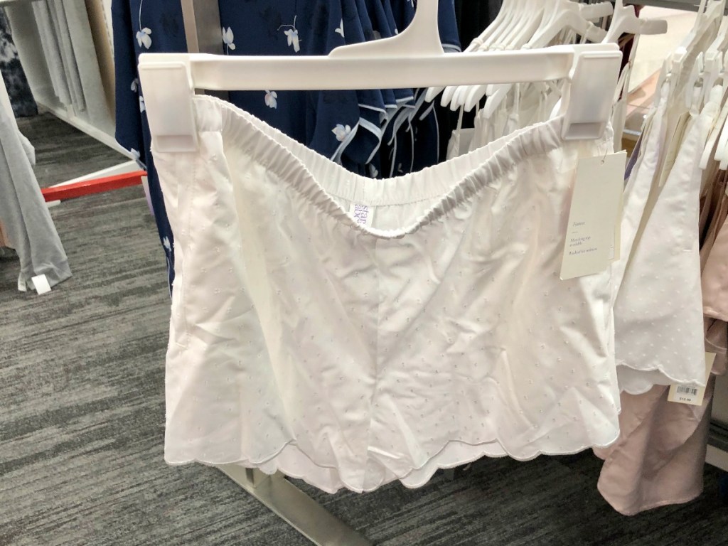 white Simply Cool pajama shorts on hanger