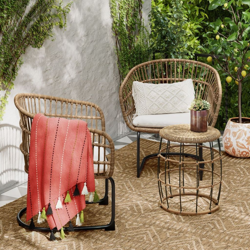 wicker chairs and table on patio