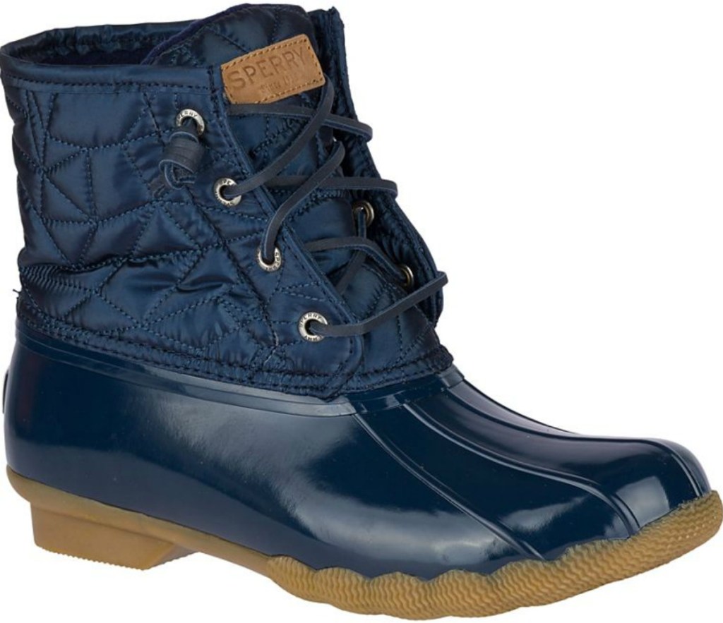 Side view of Blue women's Sperry duck boot