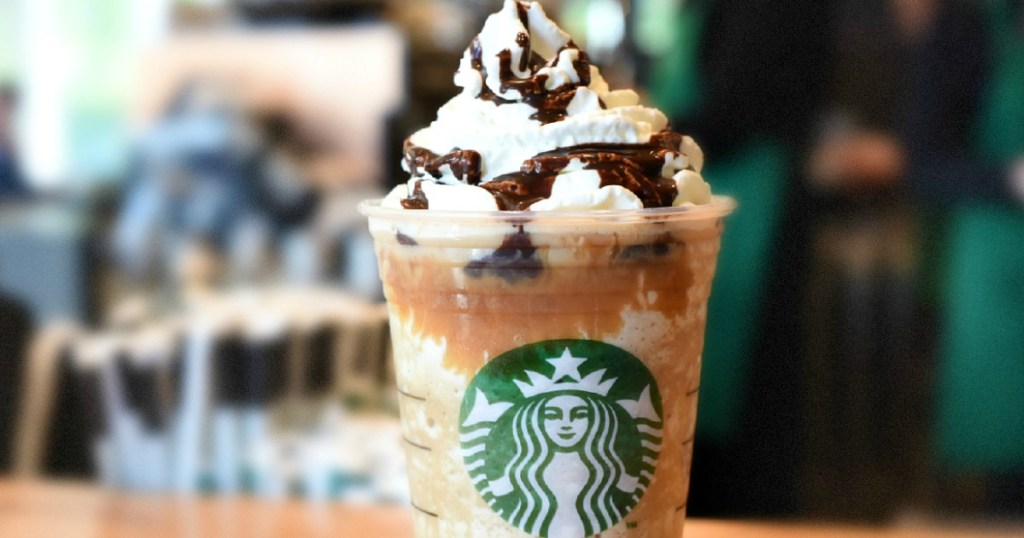 Starbucks Frappuccino Beverages with chocolate sauce and whipped cream