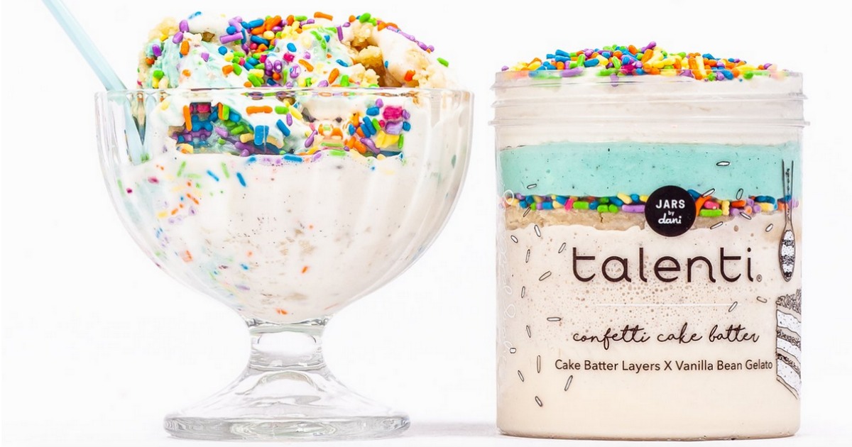 Talenti Confetti Cake Batter Gelato in ice cream dish