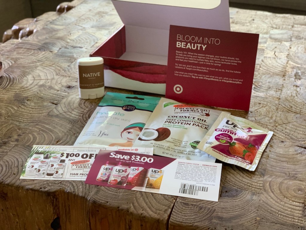 Open box of Target Beauty Bloom into Beauty with all items out on countertop