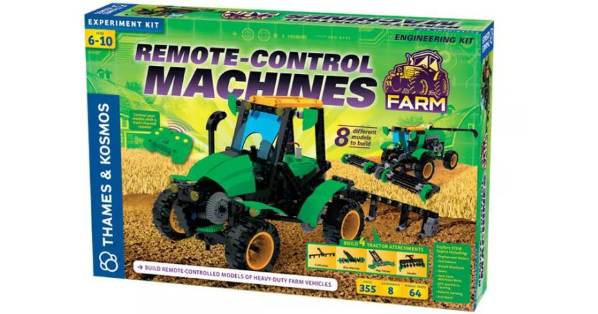 box with kids farm equipment that they build