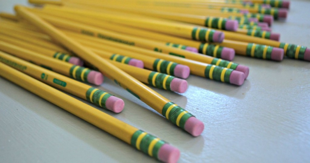 Ticonderoga pencils splayed out on a flat surface