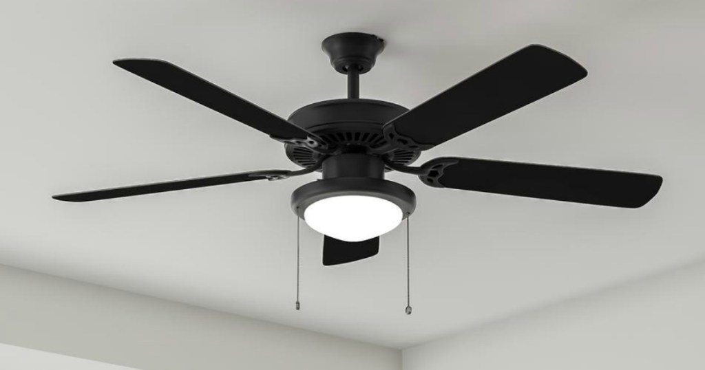 black ceiling fan with light