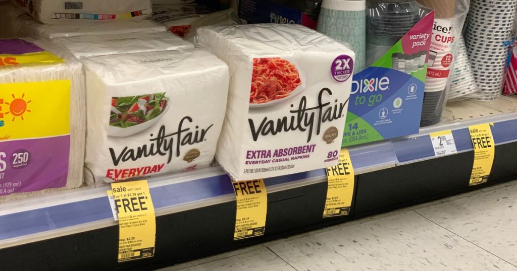vanity fair napkins on shelf at walgreens