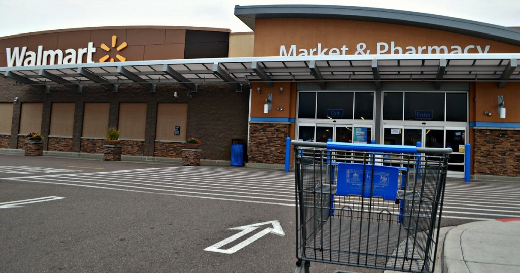 Walmart store front and shopping cart