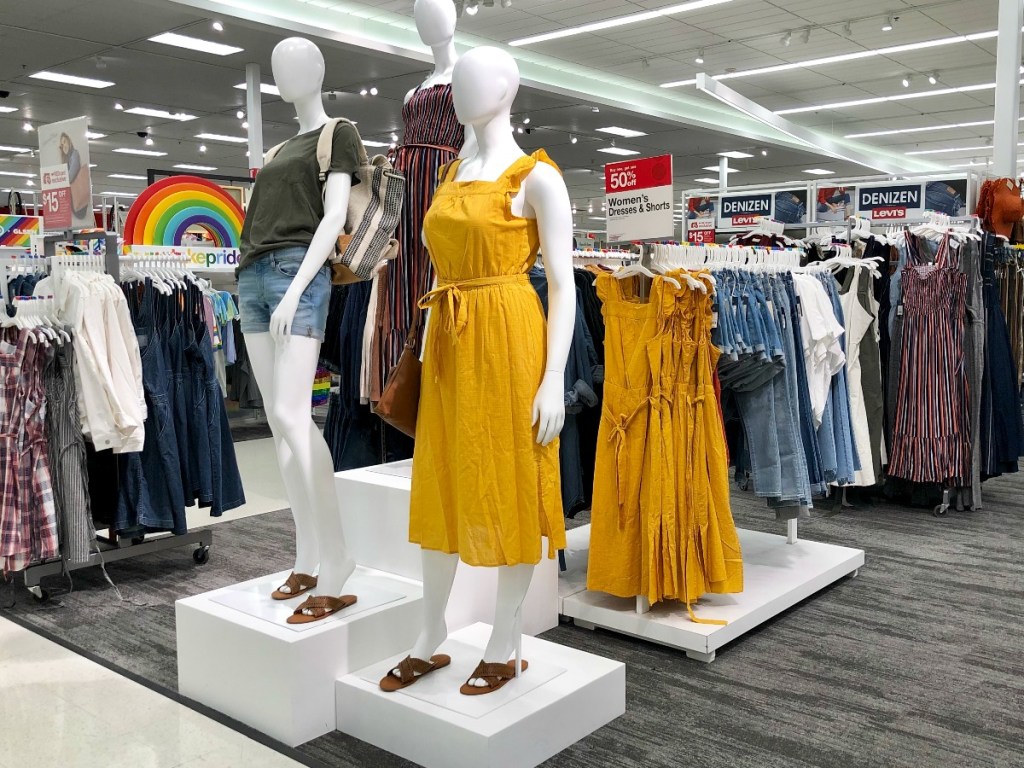 women mannequin dressed in yellow dress