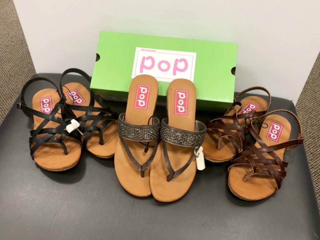 three pairs of sandals next to each other at JCPenney