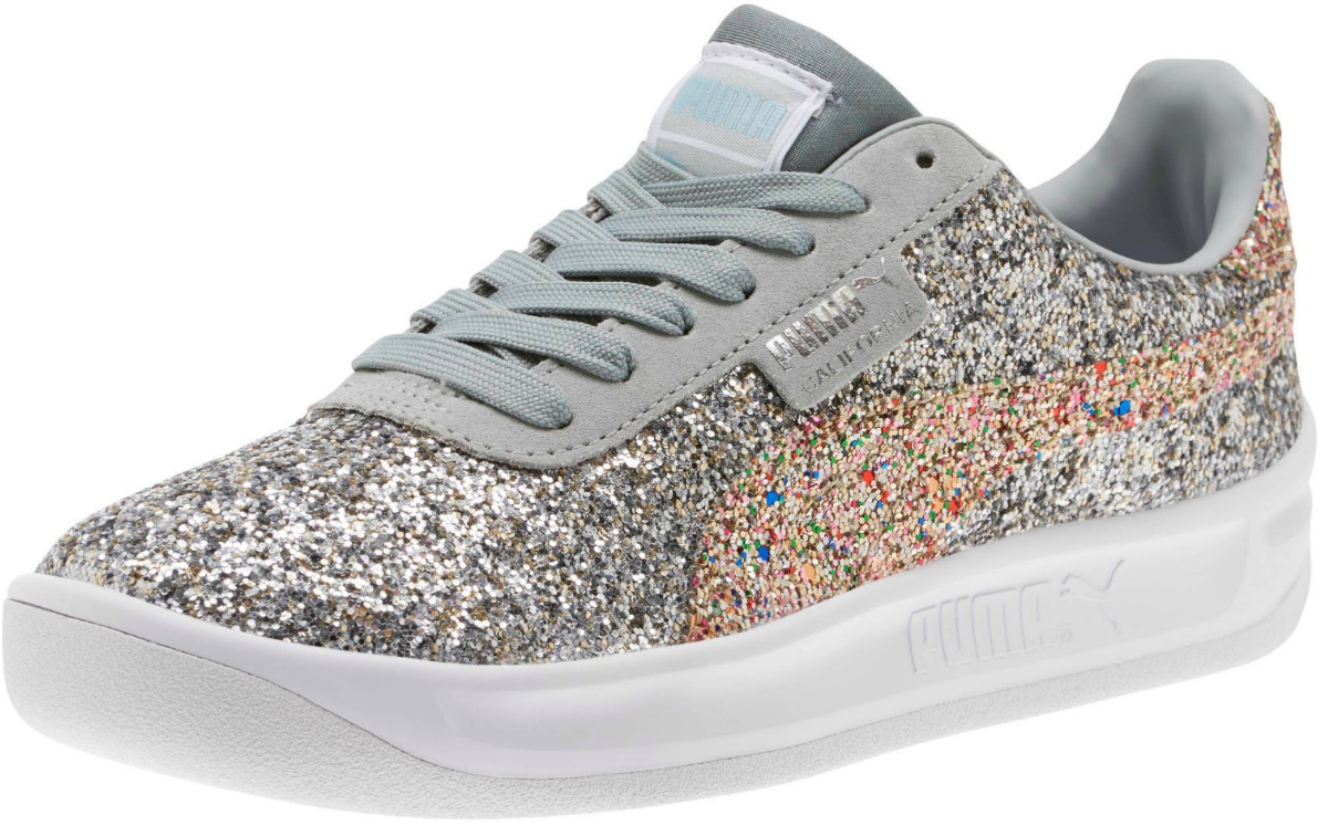 Pair of women's sneakers with silver and gold glitter