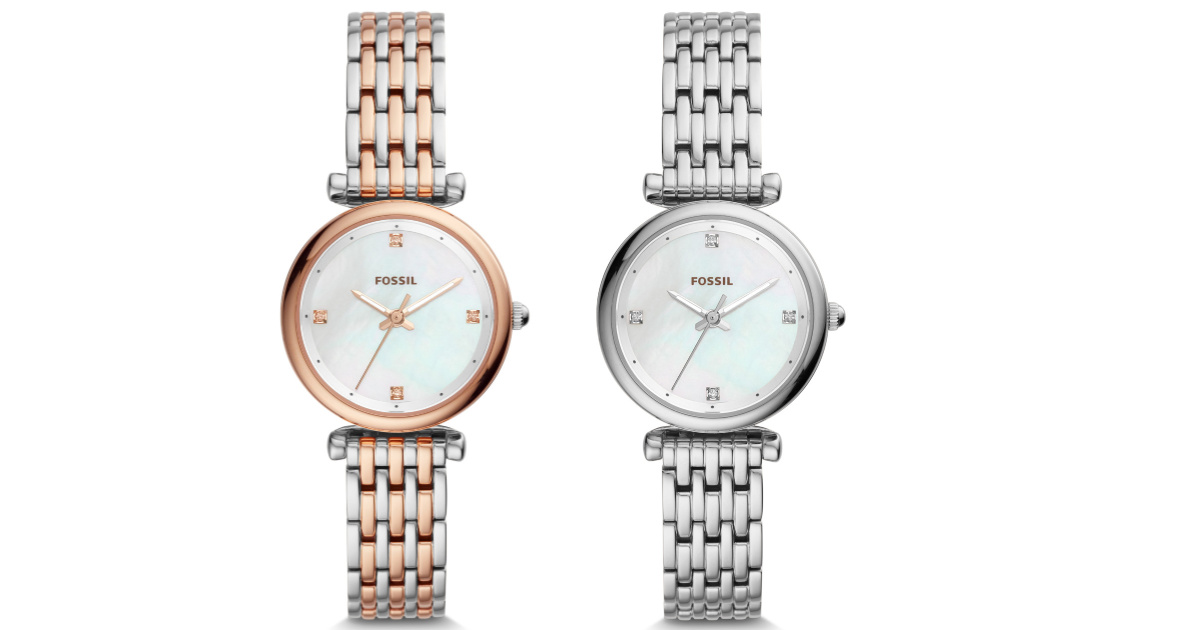 rose & white gold fossil watch and white gold fossil watch