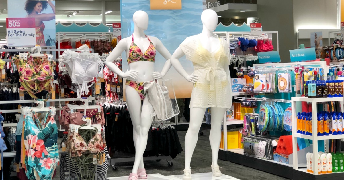 mannequins wearing swimsuits in Target