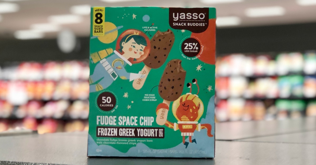 box of yasso frozen greek yogurt bars on a table in a store
