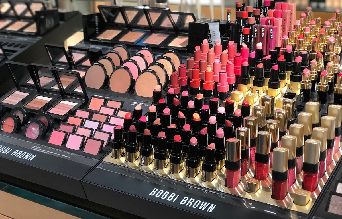 tons of bright colored Bobbi Brown lipsticks and blushes