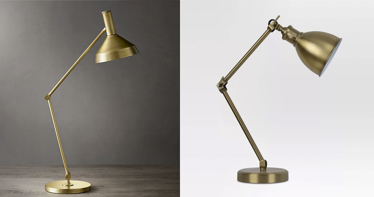 side by side stock photos of gold brass task lights 