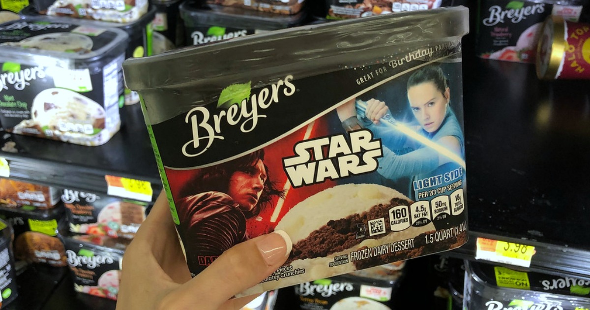 Breyers ice cream with Star Wars themed flavors in Walmart freezer