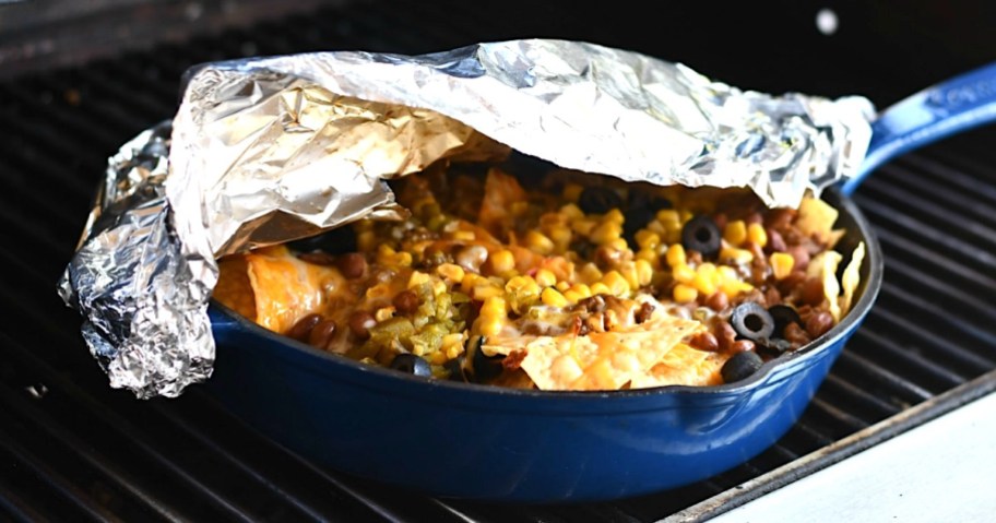 Skillet nachos, one of our favorite camping hacks