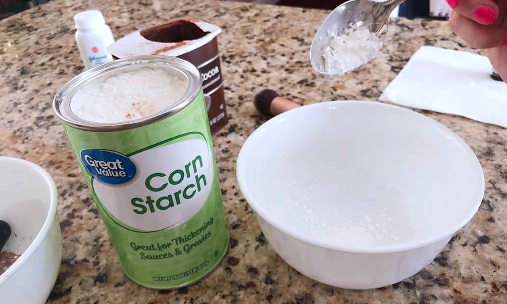 corn starch in bowl for dry shampoo