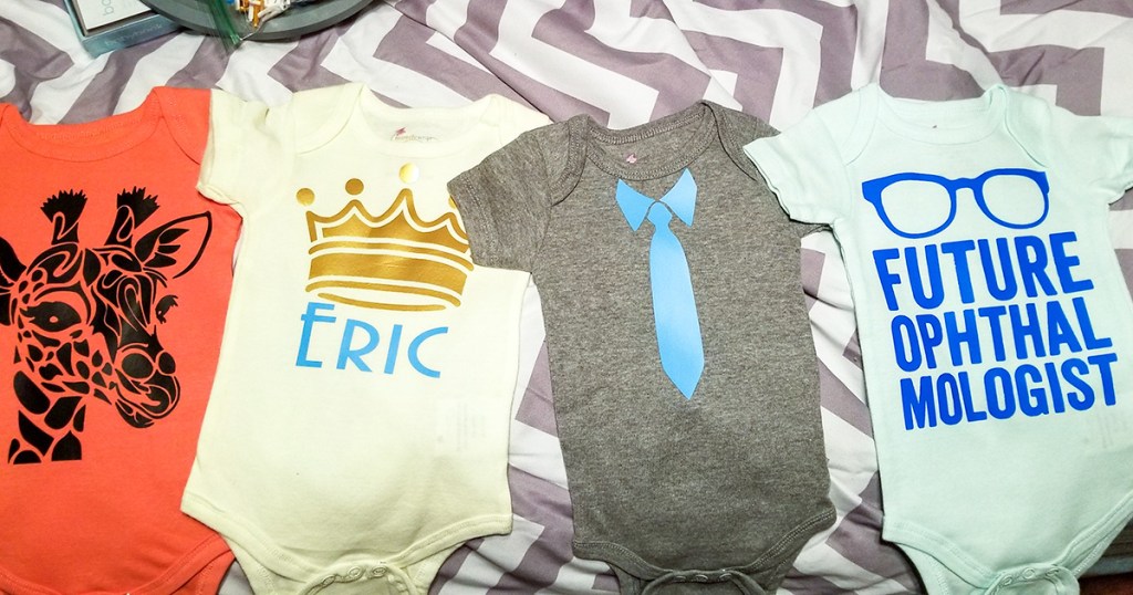 onesies with screenprinted designs from cricut air 2