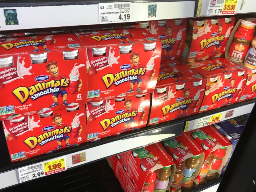 Danimals Smoothies 6-pack on store shelf
