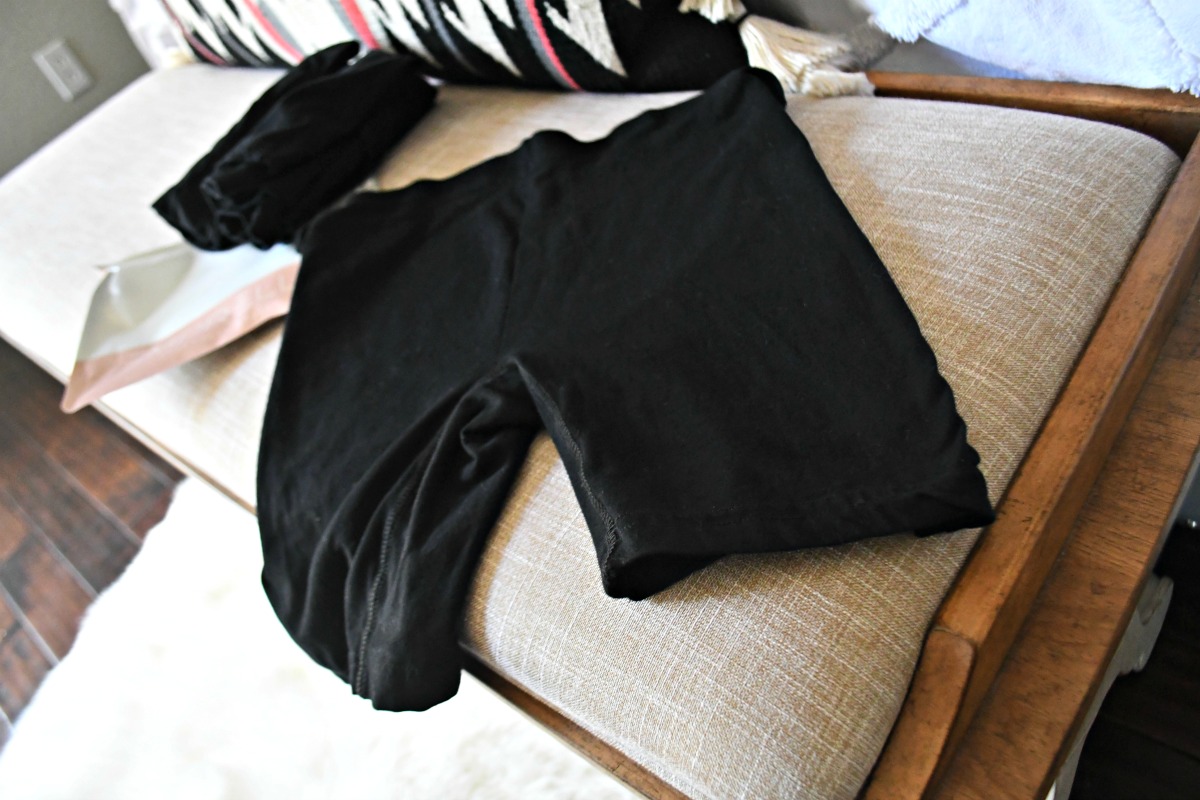 cotton slip shorts laid out on bench 
