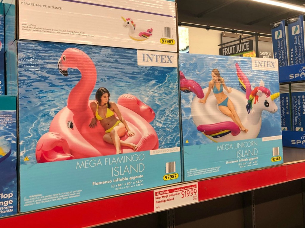Giant flamingo or unicorn float in box on shelf