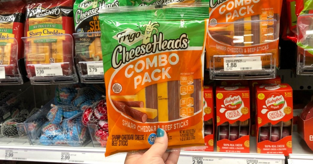 frigo cheeseheads combo pack being held in target store