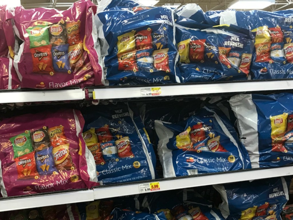 Frito Lay multipack bags of snacks on store shelf