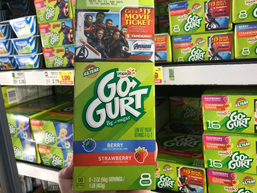 Yoplait GoGurt packs on store shelf