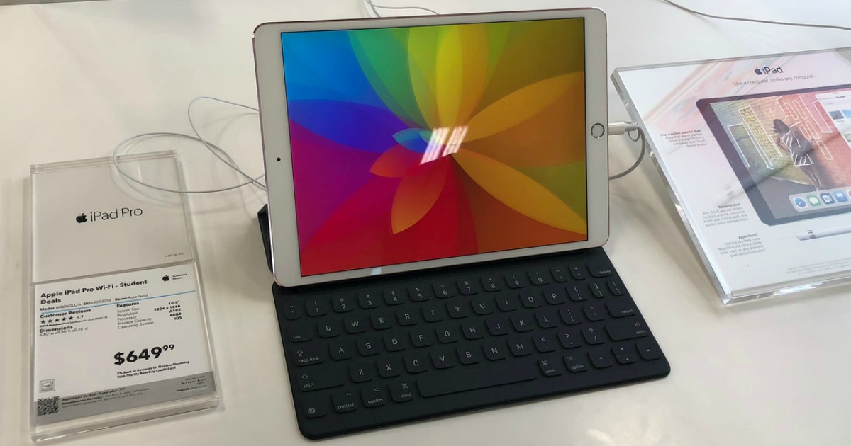 ipad pro with keyboard sitting on store shelf