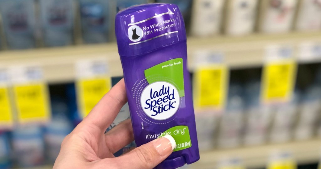 hand holding lady speed stick deodorant in store 