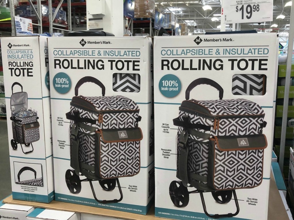 box with rolling tote to carry groceries in store