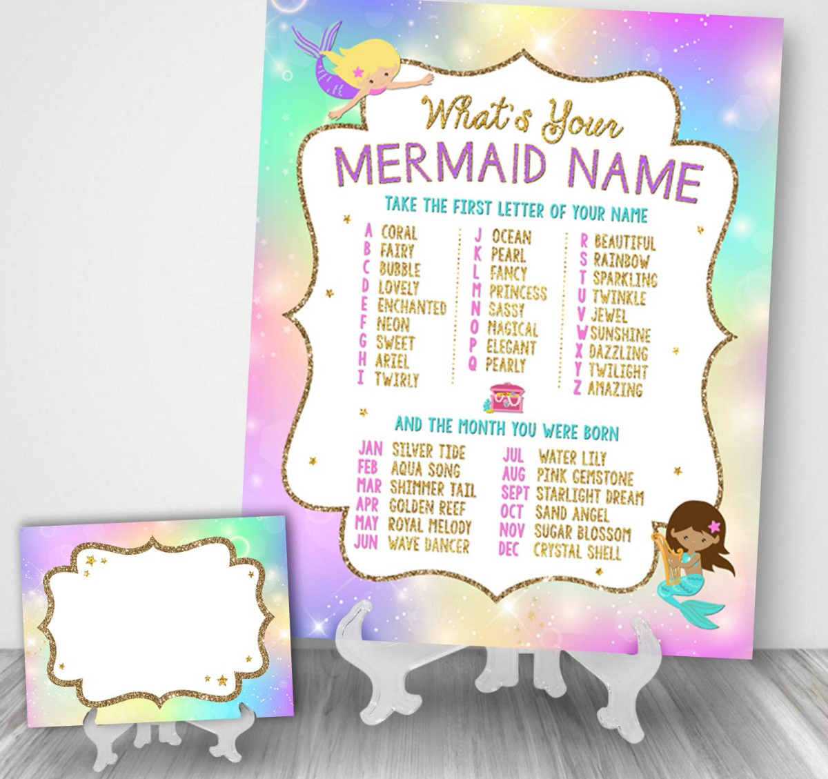 mermaid Party sign set in plate holder