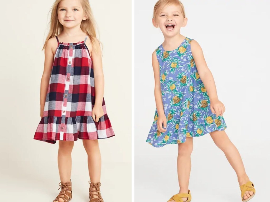 toddler girls red white blue plaid dress and pineapple dress