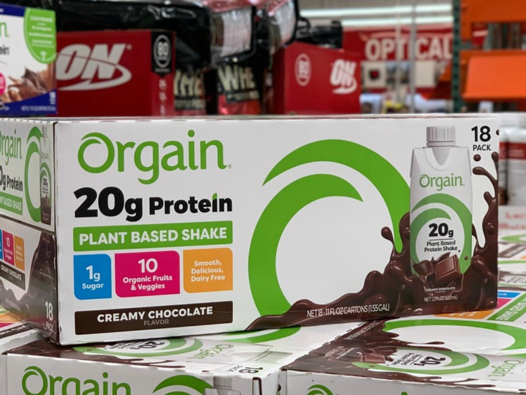 box of 18 protein drinks on store display