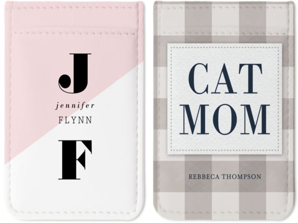 custom photo card holder with initials and cat mom