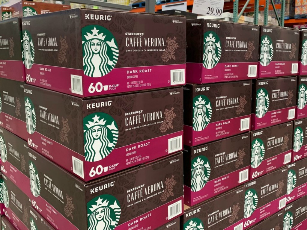boxes of coffee on display in store