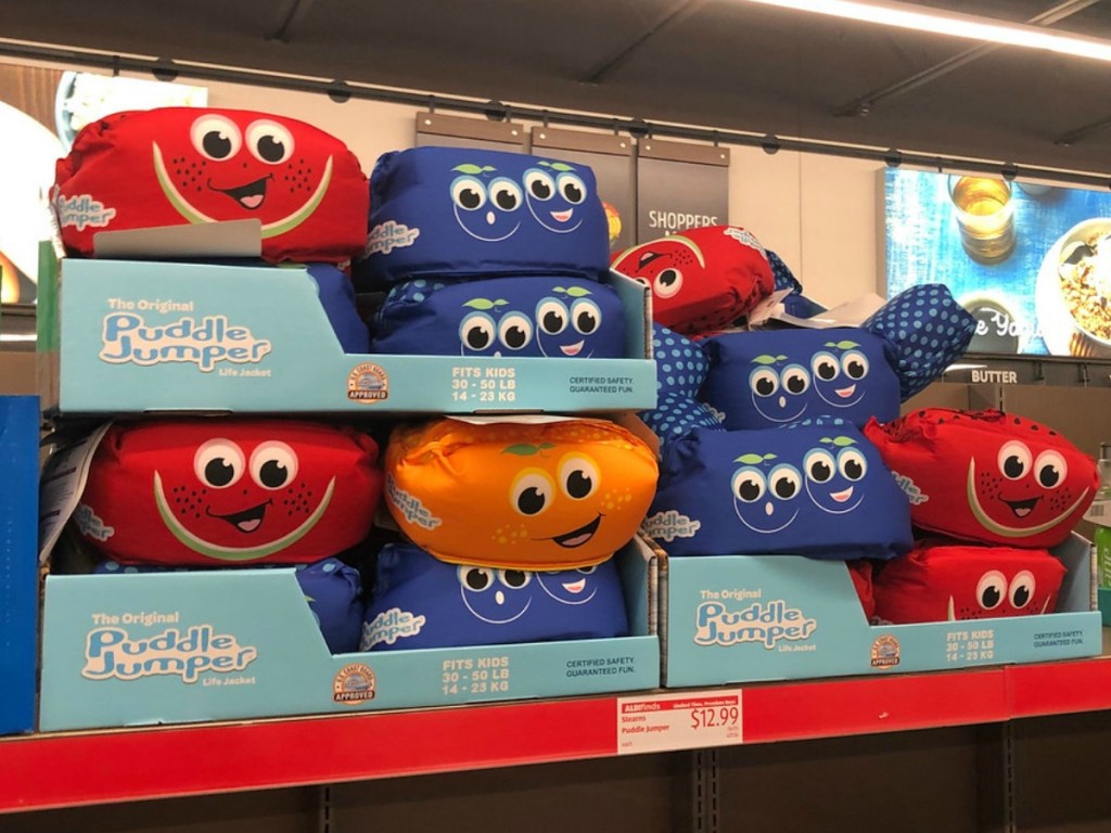 Kids puddle jumper floaties on the store shelf